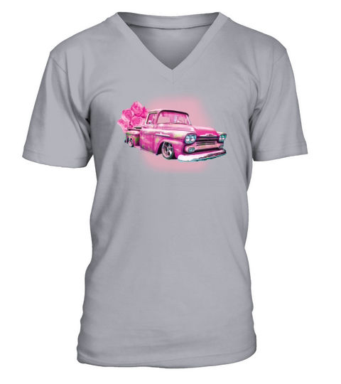 148 Vintage pink car design classic retro gift art V-Neck T-shirt