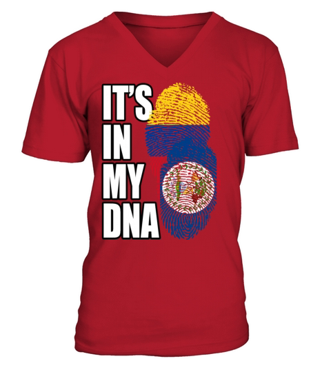 Belizean And Colombian Mix Heritage DNA Flag V-Neck T-shirt