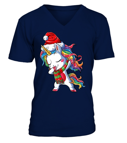 Dabbing Unicorn Santa Christmas Kids Girls Women X V-Neck T-shirt