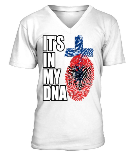 Finland And Albanian Mix Heritage DNA Flag V-Neck T-shirt