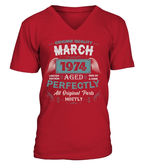 March 1974 Vintage Birthday Present V-Neck T-shirt