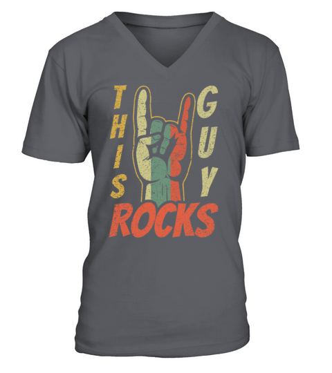 Vintage Retro Rock Sign Rock Hand Metal Guy Rocker V-Neck T-shirt