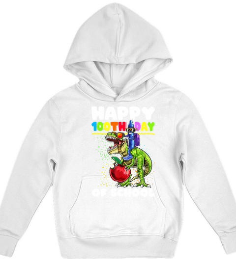 100th Day of School T Rex Dino Dinosaur Crayon Kids Hoodie