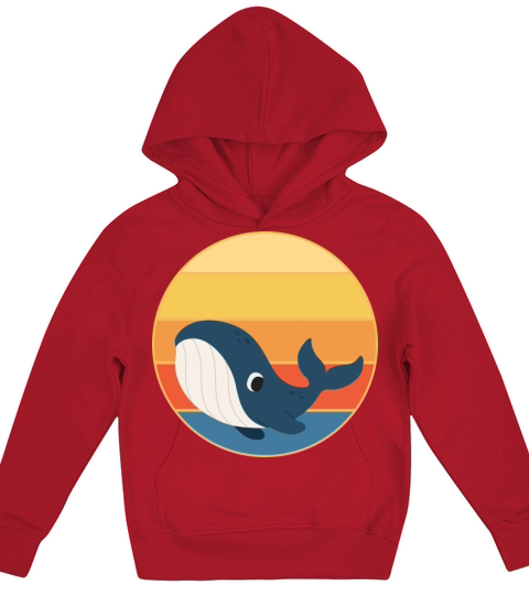 Cute Kawaii Whale Retro Sunset Vintage Ocean Kids Hoodie