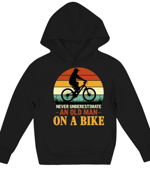 Never Underestimate Funny Quote An Old Man On A Bi Kids Hoodie