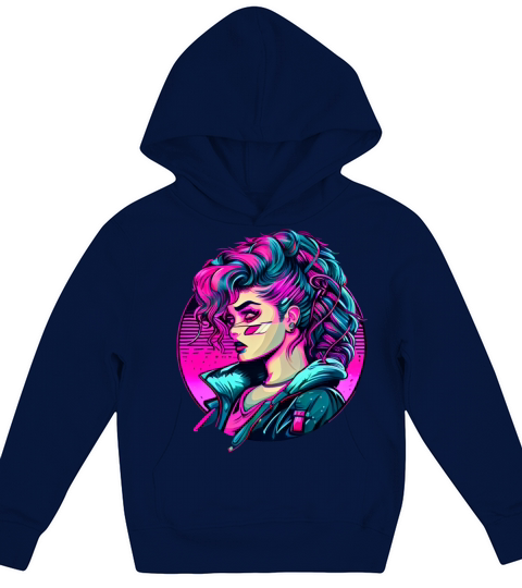 Retrowave Synthwave 80s Character Design Kids Hoodie