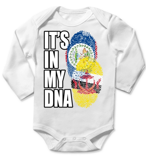 Belizean And Bruneian Mix Heritage DNA Flag Long Sleeve Baby One-Piece