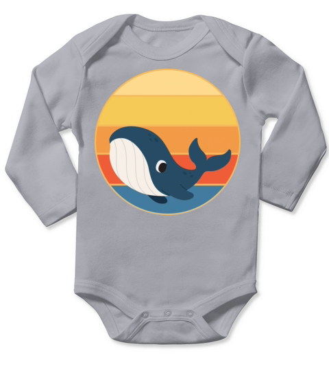 Cute Kawaii Whale Retro Sunset Vintage Ocean Long Sleeve Baby One-Piece