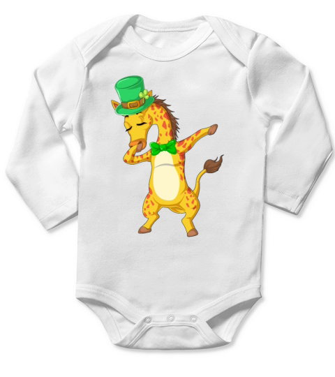 dabbing giraffe st patricks day Long Sleeve Baby One-Piece
