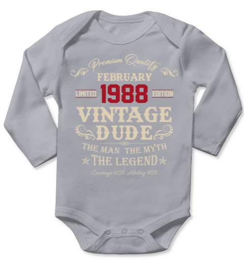 February 1988 Vintage Birthday Present Long Sleeve Baby One-Piece