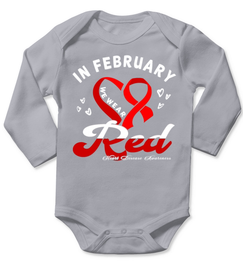 February Red Ribbon Heart Disease Long Sleeve Baby One-Piece