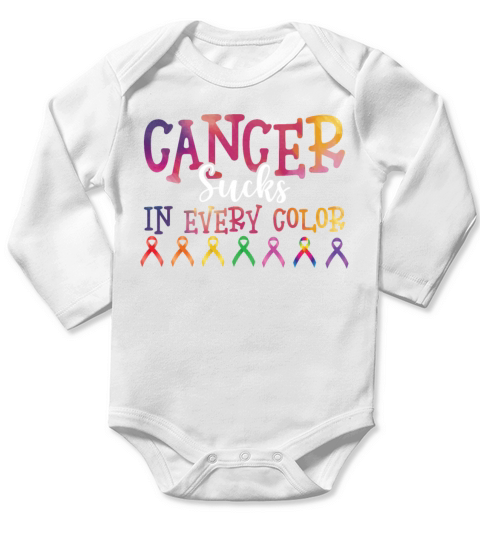 Fight Cancer Sucks In Every Color Ribbon Long Sleeve Baby One-Piece
