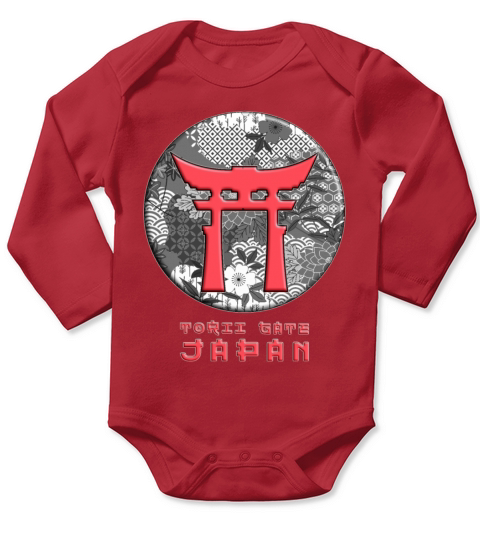 Japan Asian Culture Red Torii Gate Shinto Floral Long Sleeve Baby One-Piece
