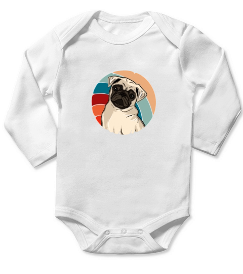 Pug Retro Vintage Long Sleeve Baby One-Piece