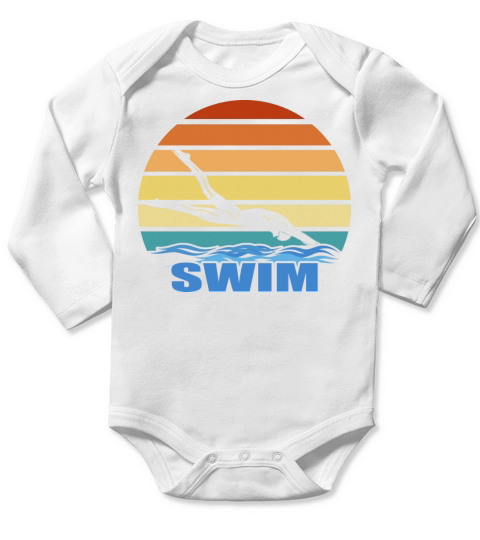 Retro Vintage Swimming Gift For Swimmers T Shirt 2 Long Sleeve Baby One-Piece