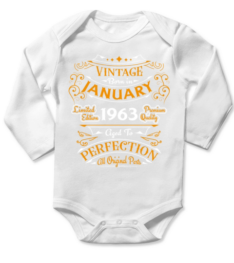 Vintage born in January 1963 Birthday gift Long Sleeve Baby One-Piece