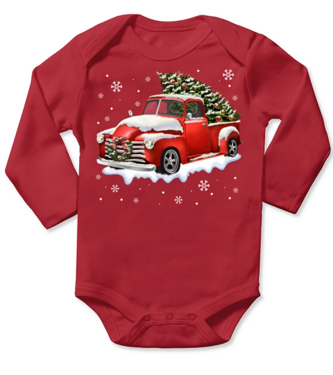 Vintage Christmas Tree Truck T Shirt Funny Retro Long Sleeve Baby One-Piece