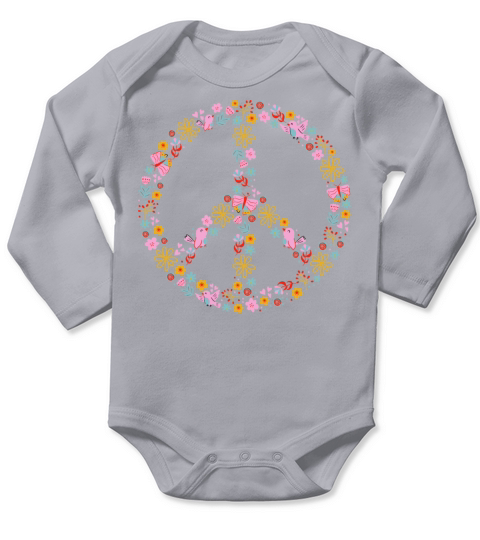 Vintage Floral Peace Symbol Long Sleeve Baby One-Piece