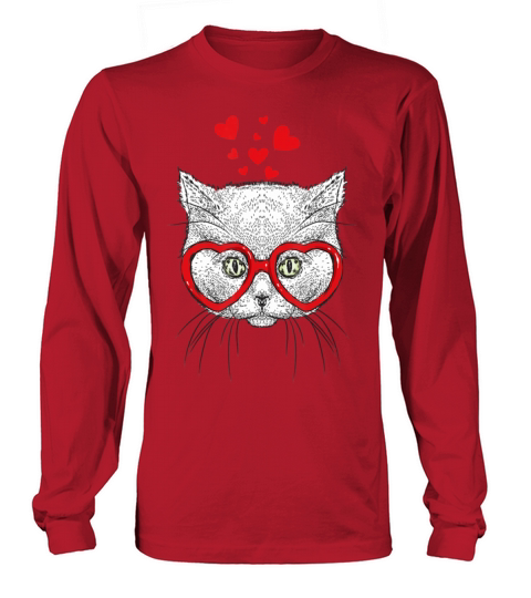 Cat Sunglasses Heart Funny Cute Kitten Valentines Long sleeved Unisex