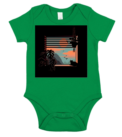 A cat looks at the sunset Short Sleeve Baby One-Piece