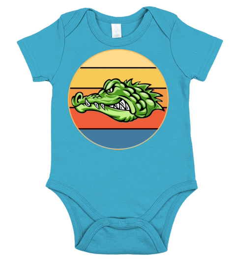 Crocodile Retro Sunset Vintage Wild Animal Short Sleeve Baby One-Piece