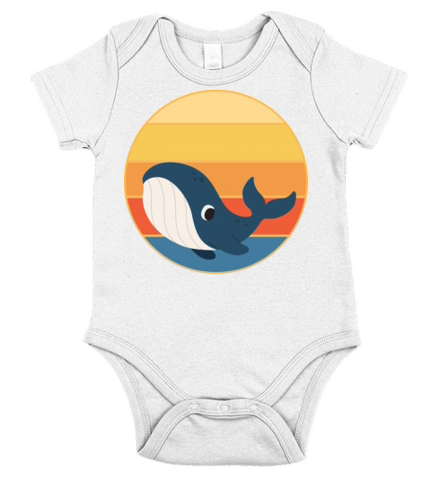 Cute Kawaii Whale Retro Sunset Vintage Ocean Short Sleeve Baby One-Piece