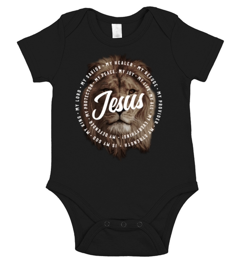 Jesus Is My God King My Lord My Savior Brown Lion Short Sleeve Baby One-Piece