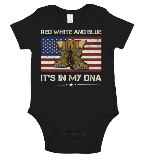 Red White And Blue Its In My Dna Army Veteran Short Sleeve Baby One-Piece