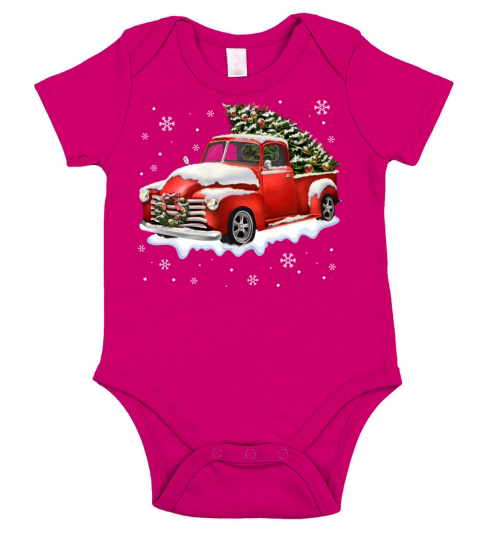 Vintage Christmas Tree Truck T Shirt Funny Retro Short Sleeve Baby One-Piece