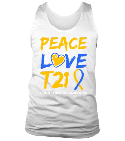 Peace Love T21 Blue Yellow Ribbon Down Syndrome Aw Tank Top Unisex