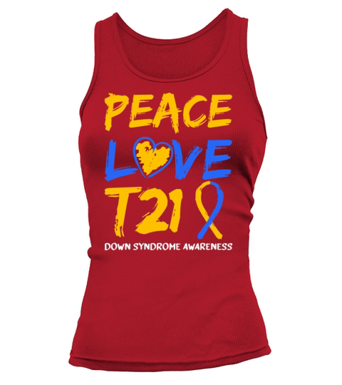 Peace Love T21 Blue Yellow Ribbon Down Syndrome Aw Tank top Woman