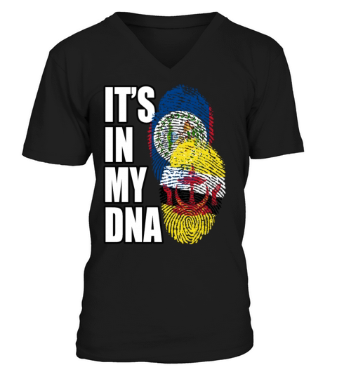 Belizean And Bruneian Mix Heritage DNA Flag V-Neck T-shirt