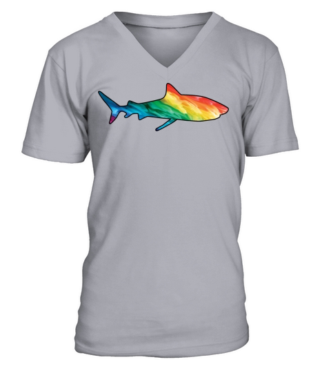 Colorful Rainbow Shark With Smoke And Fog V-Neck T-shirt