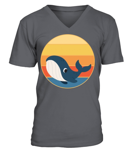 Cute Kawaii Whale Retro Sunset Vintage Ocean V-Neck T-shirt