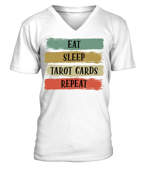 Eat Sleep Retro Vintage Tarot Cards Cartomancy V-Neck T-shirt