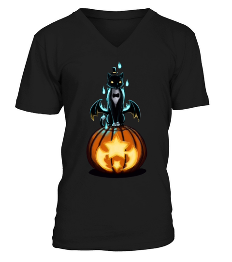 Halloween Costume Black Cat Pumpkin Spooky V-Neck T-shirt