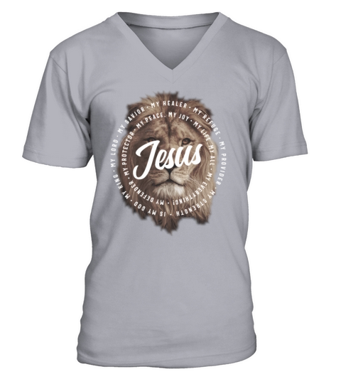 Jesus Is My God King My Lord My Savior Brown Lion V-Neck T-shirt
