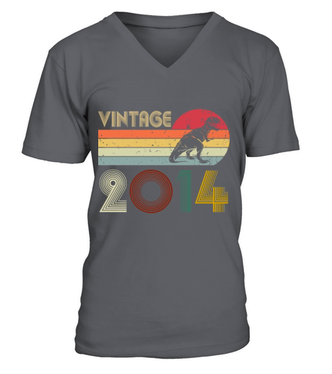 Vintage 2014 8th Birthday Boy 8 Years Old Dinosaur V-Neck T-shirt