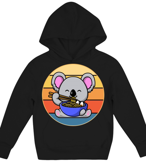 Cute Koala Eating Ramen Vintage Retro Sunset Kids Hoodie