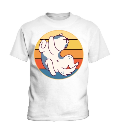 Funny Kawaii Cute Husky Dog Vintage Retro Sunset Kids T-Shirt
