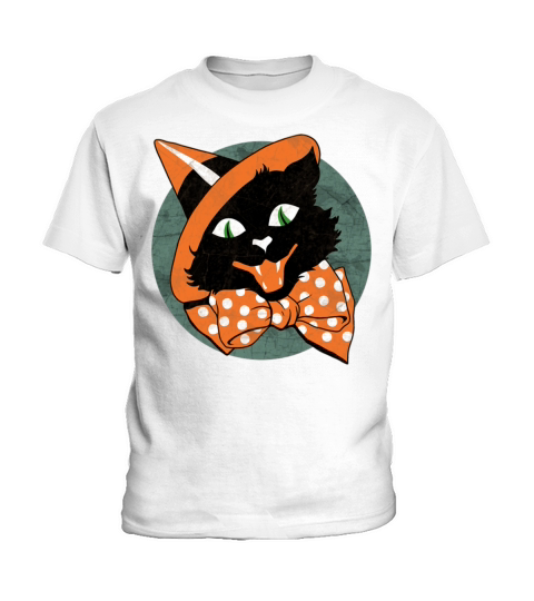Vintage Halloween Spooky Black Cat T Shirt Kids T-Shirt