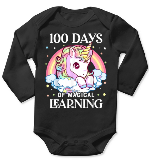 100 Days of School Unicorn Girls Teacher 100th Day Long Sleeve Baby One-Piece
