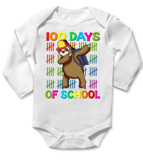 100th Day Of School Sloth Dabbing Sloth Lover Kids Long Sleeve Baby One-Piece