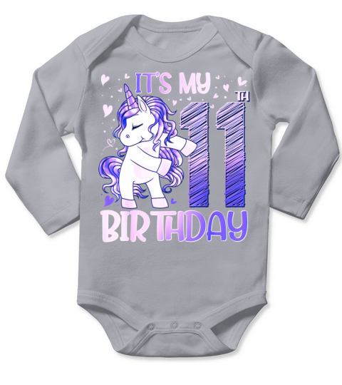 11 Years Old Unicorn Flossing 11th Birthday Long Sleeve Baby One-Piece