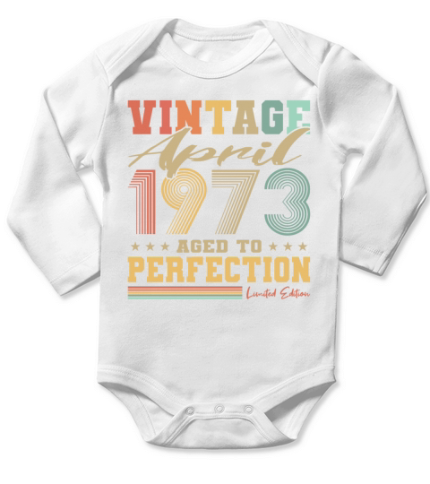 50th birthday vintage april 1973 born in 1973 Long Sleeve Baby One-Piece