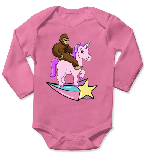 Bigfoot Riding A Unicorn Long Sleeve Baby One-Piece