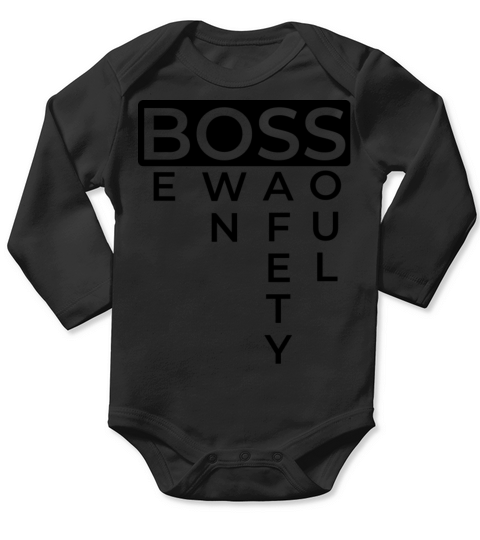 Boss Logo Funny Design Black Long Sleeve Baby One-Piece