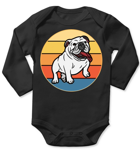 Bulldog Dog Breed Vintage Retro Sunset Long Sleeve Baby One-Piece