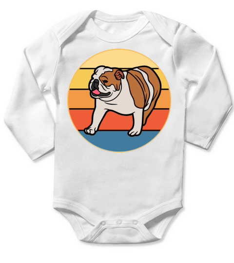 Bulldog Dog Breed Vintage Retro Sunset Long Sleeve Baby One-Piece
