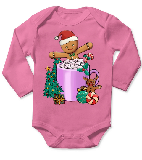 Christmas Hot Drinks Cute Cookies Long Sleeve Baby One-Piece
